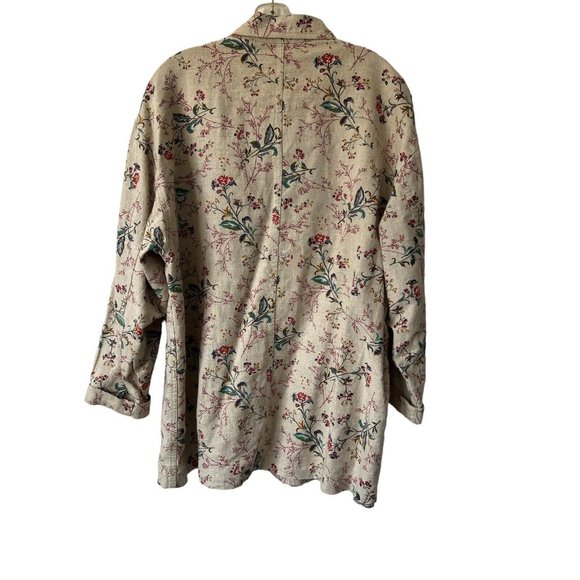 Vintage LizWear Sz L 90s Persian Floral Natural Linen Cotton Chore Jacket Coat - Picture 4 of 12